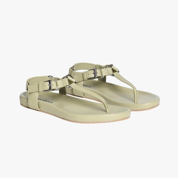 Zara NWT Leather Sandals Khaki Green - Picture 2 of 7